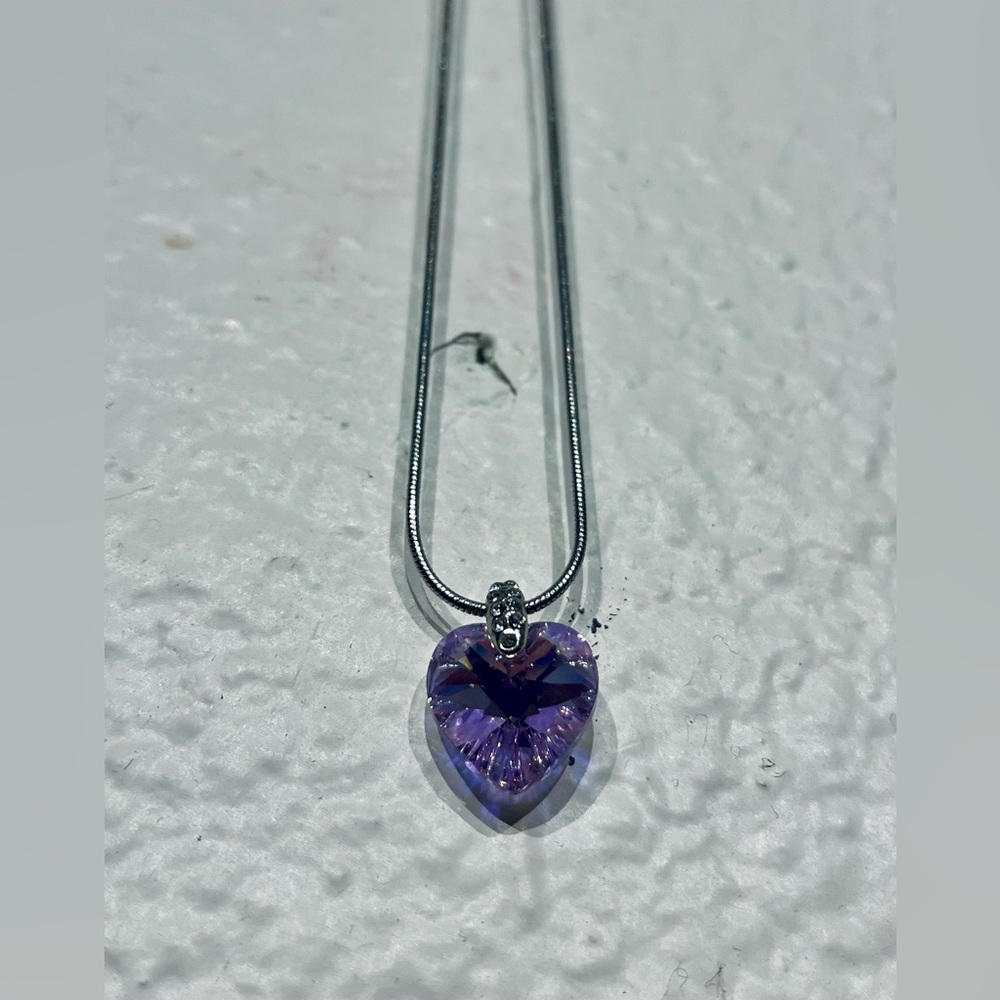 Autograph Silver-toned Small Rhinestone Purple Heart Pendant Necklace